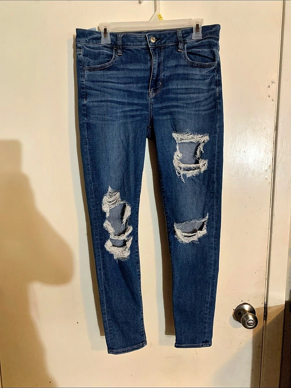 American Eagle Next Level Stretch Distressed Skinny Jeans in Blue Waist 12